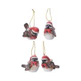 OKRASEK ZA JELKO PTIČEK 6 CM Z BOŽIČNO KAPO SORTIRANO