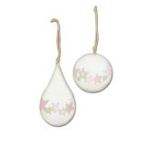 OKRASEK ZA JELKO R+W KOVINSKI KROG/ KAPLJA 8/12CM BELE-ROZA BARVE