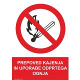 OPOZORILNI ZNAK WALTECO PREPOVED KAJENJA IN UPORABE ODPRTEGA OGNJA