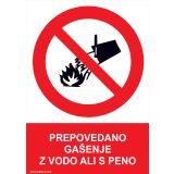 OPOZORILNI ZNAK WALTECO PREPOVEDANO GAŠENJE Z VODO ALI S PENO
