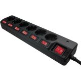 PODALJŠEK S STIKALOM ENTAC 6 SCHUKO VTIČNIC 1.5M S PRENAPET. ZAŠČITO ČRN