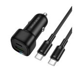 BOROFONE BZ34B AVTOPOLNILEC TYPE C (20W) USB A (18W) PD 38W QC 3.0 S KABLOM TYPE C - TYPE C 1M - ČRN