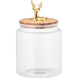 POSODA ZA SHRANJEVANJE EH 1100 ML LESEN POKROV FIGURA POZLAČENI JELEN