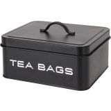 POSODA ZA SHRANJEVANJE EH KOVINSKA ŠKATLA ČRNA ZA ČAJNE VREČKE Z NAPISOM