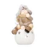 PRAZNIČNA FIGURA GLOSSTYLE DEČEK NA KROGLI 49 CM ZA ČAJNO SVEČKO RJAVI