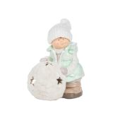 PRAZNIČNA FIGURA GLOSSTYLE DEČEK S SNEŽENO KEPO 39 CM ZA ČAJNO SVEČKO MODRI