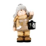 PRAZNIČNA FIGURA GLOSSTYLE DEČEK Z LANTERNO 42 CM ZA ČAJNO SVEČKO RJAVI