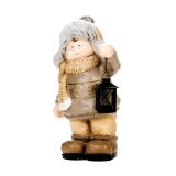 PRAZNIČNA FIGURA GLOSSTYLE DEČEK Z LANTERNO 42 CM ZA ČAJNO SVEČKO RJAVI