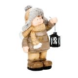 PRAZNIČNA FIGURA GLOSSTYLE DEČEK Z LANTERNO 42 CM ZA ČAJNO SVEČKO RJAVI