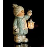 PRAZNIČNA FIGURA GLOSSTYLE DEČEK Z LANTERNO 47 CM ZA ČAJNO SVEČKO MODRA