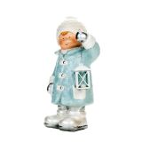 PRAZNIČNA FIGURA GLOSSTYLE DEČEK Z LANTERNO 47 CM ZA ČAJNO SVEČKO MODRA