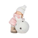 PRAZNIČNA FIGURA GLOSSTYLE DEKLICA S SNEŽENO KEPO 39 CM ZA ČAJNO SVEČKO ZELENI