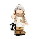 PRAZNIČNA FIGURA GLOSSTYLE DEKLICA Z LANTERNO 42 CM ZA ČAJNO SVEČKO RJAVA