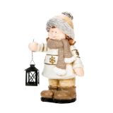 PRAZNIČNA FIGURA GLOSSTYLE DEKLICA Z LANTERNO 42 CM ZA ČAJNO SVEČKO RJAVA