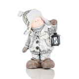 PRAZNIČNA FIGURA GLOSSTYLE OTROK Z LANTERNO 47 CM SIVE BARVE