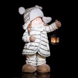 PRAZNIČNA FIGURA GLOSSTYLE OTROK Z LANTERNO 56 CM SIVE BARVE