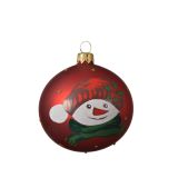 STEKLENA BUNKA RDEČA S SNEŽAKOM, FI 80 MM