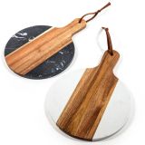 SERVIRNA DESKA 35X25X1.3CM OKROGLA LESENA V KOMB.Z MARMORJEM