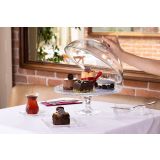 SERVIRNI KROŽNIK PASABAHCE 32 CM NA STOJALU S POKROVOM, STEKLEN