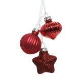 STEKLENA BUNKA DECORIS 3 RAZLIČNE OBLIKE BELA, RDEČA, SORTIRANO