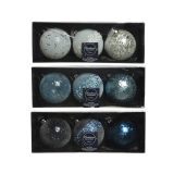 STEKLENA BUNKA DECORIS BELA/MODRA Z BLEŠČICAMI 3/1 FI 8 CM SORT