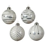 STEKLENA BUNKA DECORIS BELA S SREBRNIM DEKORJEM FI 8 CM SORT