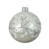 STEKLENA BUNKA DECORIS BELA Z VEJICO FI 8 CM