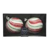 STEKLENA BUNKA DECORIS BELE BARVE S ČRTAMI 2/1 FI 10 CM