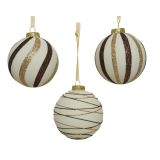 STEKLENA BUNKA DECORIS BELE BARVE S ČRTAMI FI 8 CM SORT