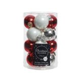 STEKLENA BUNKA DECORIS BELE/RDEČE/SREBRNE MAT/SIJOČE 16/1 FI 3.5 CM