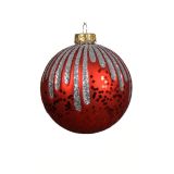 STEKLENA BUNKA DECORIS FI 10 CM, RDEČA/SREBRNA VZOREC, SORTIRANO