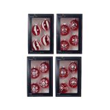 STEKLENA BUNKA DECORIS FI 6 CM, RDEČA/BELA VZOREC, SORTIRANO 4/1