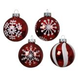 STEKLENA BUNKA DECORIS FI 6 CM, RDEČA/BELA VZOREC, SORTIRANO 4/1