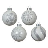 STEKLENA BUNKA DECORIS FI 6 CM, SREBRNA/BELA VZOREC, SORTIRANO 4/1