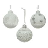 STEKLENA BUNKA DECORIS FI 8 CM, BELA VZOREC, SORTIRANO