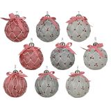 STEKLENA BUNKA DECORIS FI 8 CM RDEČA/BELA/SREB. VZOREC, SORTIRANO