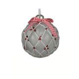 STEKLENA BUNKA DECORIS FI 8 CM RDEČA/BELA/SREB. VZOREC, SORTIRANO