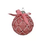 STEKLENA BUNKA DECORIS FI 8 CM RDEČA/BELA/SREB. VZOREC, SORTIRANO