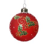 STEKLENA BUNKA DECORIS FI 8 CM, RDEČA/BELA VZOREC, SORTIRANO