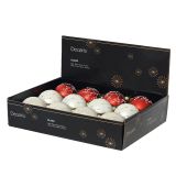 STEKLENA BUNKA DECORIS FI 8 CM, RDEČA, BELA VZOREC, SORTIRANO