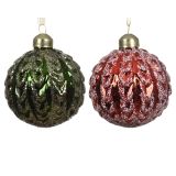 STEKLENA BUNKA DECORIS FI 8 CM TEM.ZELENA/RDEČA VZOREC, SORTIRANO