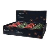 STEKLENA BUNKA DECORIS FI 8 CM TEM.ZELENA/RDEČA VZOREC, SORTIRANO