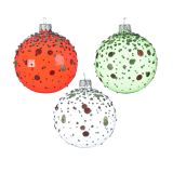 STEKLENA BUNKA DECORIS PROZORNA/RDEČA/ZELENA S PIKAMI FI 8 CM SORT