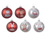 STEKLENA BUNKA DECORIS RDEČA/BELA Z VZORCEM ŽIVALI FI 8 CM SORTIRANO