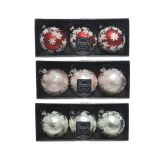 STEKLENA BUNKA DECORIS RDEČA/ROZA/SREBRNA 3/1 FI 8 CM SORT