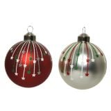 STEKLENA BUNKA DECORIS RDEČA/SREBRNA Z DEKORJEM FI 8 CM SORT