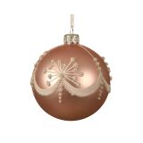 STEKLENA BUNKA DECORIS ROZA Z BELIM DEKORJEM FI 8 CM