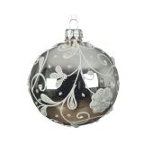 STEKLENA BUNKA DECORIS SREBRNA Z BELIM DEKORJEM FI 8 CM