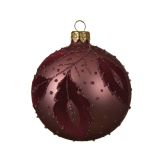 STEKLENA BUNKA TEMNO ROZA Z DEKORJEM, FI 80 MM