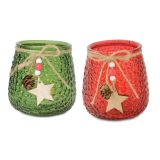 SVEČNIK R+W RDEČ/ZELEN Z ZVEZDO 10X9.5 CM
